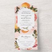 Invitation Tout En Un Aquarelle orange Citrus Mariage vert (À l'intérieur)