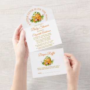 Invitation Tout En Un Aquarelle Oranges Floral Petite Cutie Douche