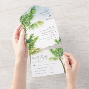 Invitation Tout En Un Aquarelle Palm Tree Beach Mariage Tout en un