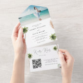 Invitation Tout En Un Aquarelle Palmiers Tropical Sable Beach Mariage (Déchirure)