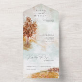 Invitation Tout En Un Aquarelle Paysage Mariage Automne Gold ID786 (À l'intérieur)
