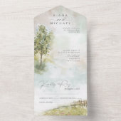 Invitation Tout En Un Aquarelle Paysage Mariage Sage Green ID786 (À l'intérieur)