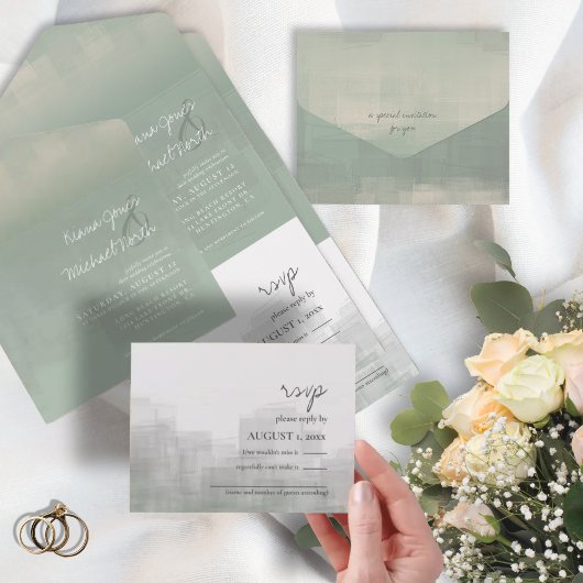 Invitation Tout En Un Aquarelle Réflexions Mariage Sage ID774