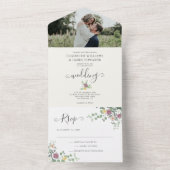 Invitation Tout En Un Aquarelle romantique Floral Greenery Mariage (À l'intérieur)