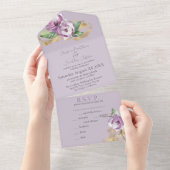 Invitation Tout En Un Aquarelle romantique Magnolia sur violet (Déchirure)