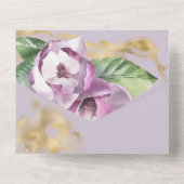Invitation Tout En Un Aquarelle romantique Magnolia sur violet (Verso)