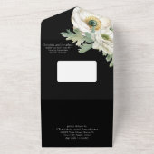 Invitation Tout En Un Aquarelle romantique Ranunculus blanc sur noir (Dehors)