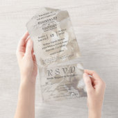 Invitation Tout En Un Aquarelle romantique Rose blanche Crème Florale E- (Déchirure)