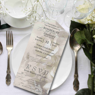 Invitation Tout En Un Aquarelle romantique Rose blanche Crème Florale E-