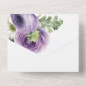 Invitation Tout En Un Aquarelle romantique violet et blanc Ranunculus (Verso)