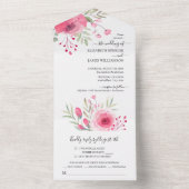 Invitation Tout En Un Aquarelle rose Fleurs Mariage (À l'intérieur)