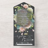 Invitation Tout En Un Aquarelle rose Mariage (À l'intérieur)
