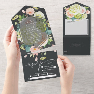 Invitation Tout En Un Aquarelle rose Mariage