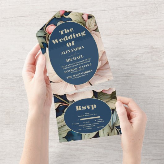 Invitation Tout En Un Aquarelle rose Mariage (Déchirure)