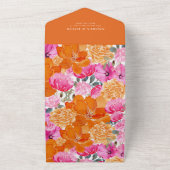 Invitation Tout En Un Aquarelle rose orange Floral QR Code Mariage (Dehors)