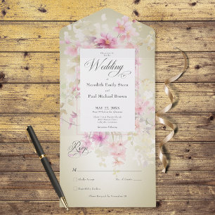 Invitation Tout En Un Aquarelle rose rustique Sage Floral Sage No Dinner