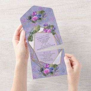 Invitation Tout En Un Aquarelle Roses & Tulipes avec Gold All