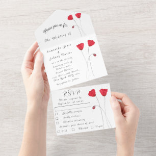 Invitation Tout En Un Aquarelle rouge Tulipe Printemps Mariage élégant