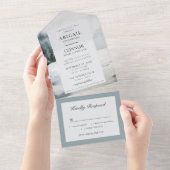 Invitation Tout En Un Aquarelle Rustique du lac Misty Mountain (Déchirure)