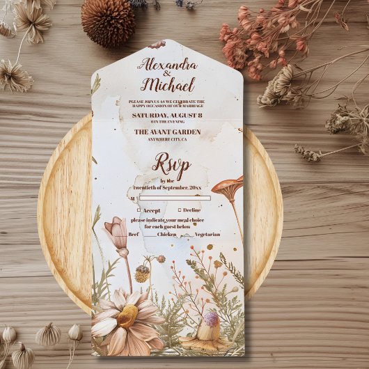 Invitation Tout En Un Aquarelle rustique Mariage bois