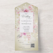 Invitation Tout En Un Aquarelle Rustique rose & Sage Code QR (À l'intérieur)