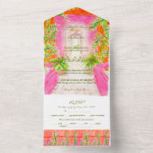 Invitation Tout En Un Aquarelle Rustique Tropical Coral Mariage rose (À l'intérieur)