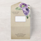 Invitation Tout En Un Aquarelle rustique violet et blanc Ranunculus (Dehors)