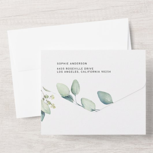 Invitation Tout En Un Aquarelle Sage vert Eucalyptus Mariage (Verso)
