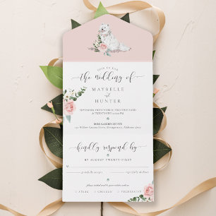 Invitation Tout En Un Aquarelle Samoyed Chien & Floral Rose Fleurs