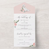 Invitation Tout En Un Aquarelle Samoyed Chien & Floral Rose Fleurs (À l'intérieur)