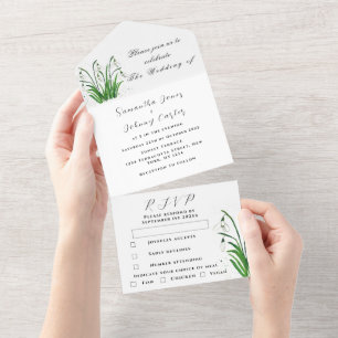 Invitation Tout En Un Aquarelle Snowdrops Blanc Floral Mariage