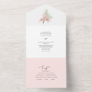 Invitation Tout En Un Aquarelle Teintes Douces de Printemps & Arbres Ver