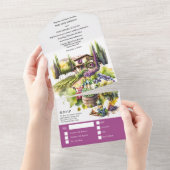 Invitation Tout En Un Aquarelle toscane mariage violet italien vin itali (Déchirure)