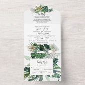 Invitation Tout En Un Aquarelle Tropical Jungle Feuilles tous en un (À l'intérieur)