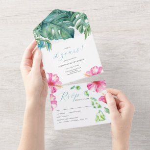 Invitation Tout En Un Aquarelle tropicale 50e anniversaire de Mariage