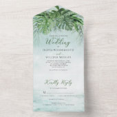 Invitation Tout En Un Aquarelle tropicale Feuille Verdure Plage Mariage (À l'intérieur)