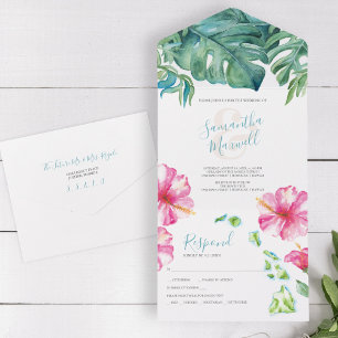 Invitation Tout En Un Aquarelle tropicale Hawaï Mariage