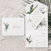 Invitation Tout En Un Aquarelle tropicale Mariage or de feuillage