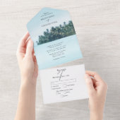 Invitation Tout En Un Aquarelle tropicale Palms & Mariage de plage (Déchirure)