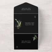 Invitation Tout En Un Aquarelle tropicale sauvage Foliage Mariage noir (Dehors)