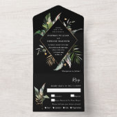 Invitation Tout En Un Aquarelle tropicale sauvage Foliage Mariage noir (À l'intérieur)