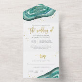 Invitation Tout En Un Aquarelle Turquoise et Mariage de géoode or (À l'intérieur)