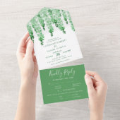 Invitation Tout En Un Aquarelle Verdure Élégante Vert Floral Mariage (Déchirure)