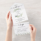 Invitation Tout En Un Aquarelle Verdure Eucalyptus Mariage (Déchirure)