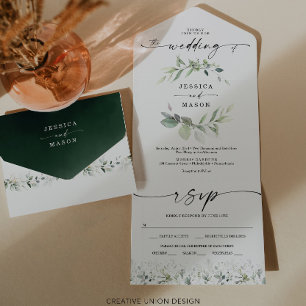 Invitation Tout En Un Aquarelle Verdure Eucalyptus Mariage