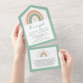 Invitation Tout En Un Aquarelle verte à la menthe Boho Baby shower arc-e (Déchirure)