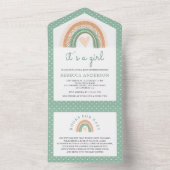 Invitation Tout En Un Aquarelle verte à la menthe Boho Baby shower arc-e (À l'intérieur)