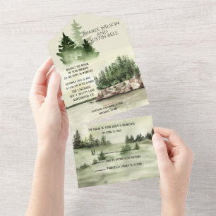 Invitation Tout En Un Aquarelle verte au lac 