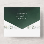 Invitation Tout En Un Aquarelle verte avec or tout en un Mariage (Verso)