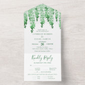 Invitation Tout En Un Aquarelle verte Émeraude foncé Mariage floral (À l'intérieur)
